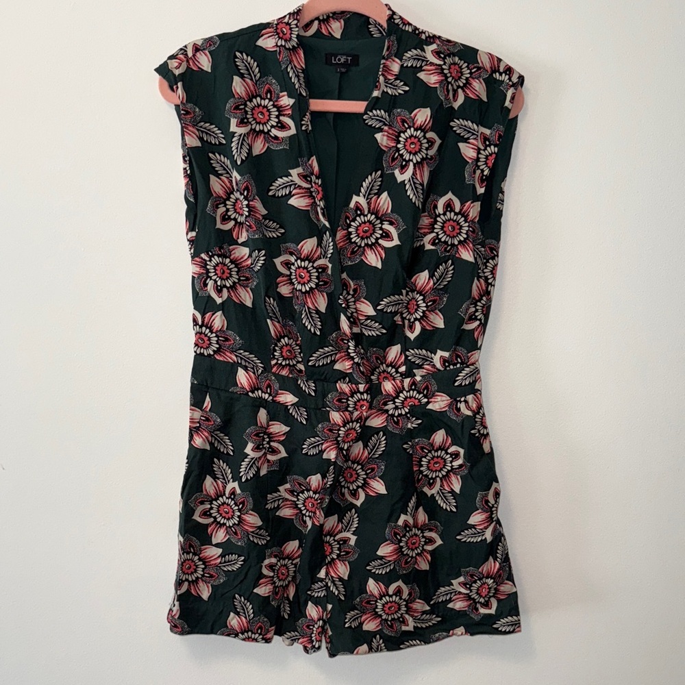 LOFT Green and Pink Floral Jumpsuit
